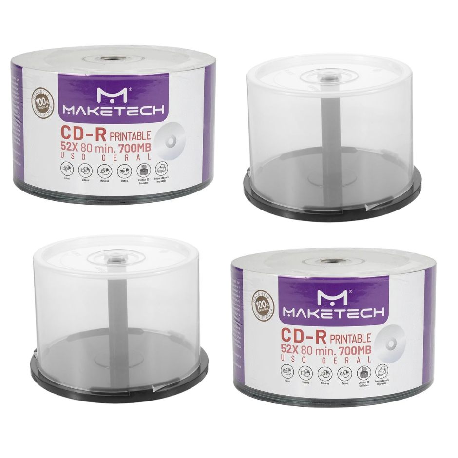 50 Cd-r Midia Virgem Gravável Printable 700mb 52x Com Pote