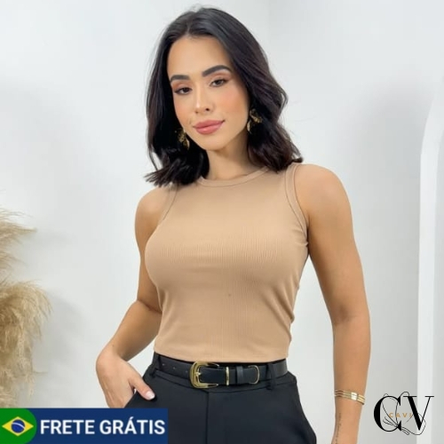 Regata Básica Cropped Canelado Gola Redonda