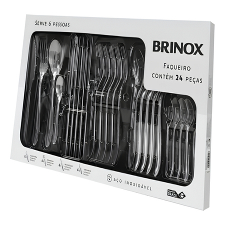 Faqueiro Brinox Lyon 24 Peças – Conjunto de Talheres em Aço Inoxidável, Kit Completo para 6 Pessoas , Linha Lyon Premium
