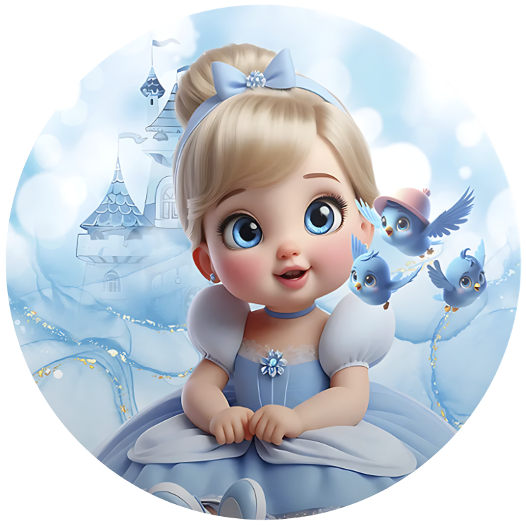 Painel Redondo Tecido Sublimado tema Cinderela Cute - PNR-4152 em Oferta na Shopee