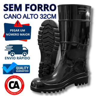 PVC Galocha Unissex Preta 32cm Cano Longo Impermeável Industrial Sem Forro Ideal Lavagem Chuva em Oferta na Shopee