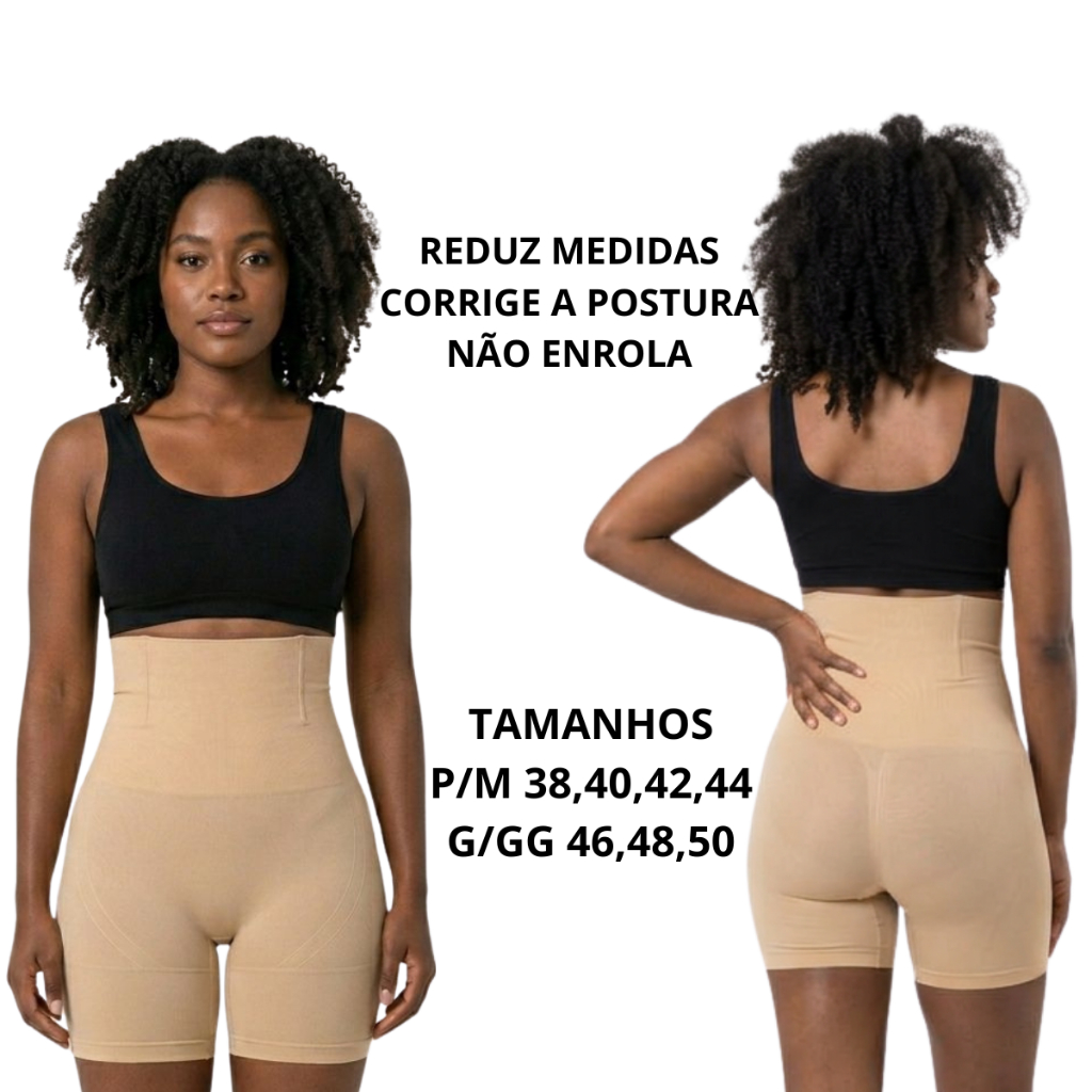 Cinta Shorts com Abertura Higienica e Reforço na Frente, Compressão 360° Plus Size, Midi Size 4 Barbatanas em Oferta na Shopee