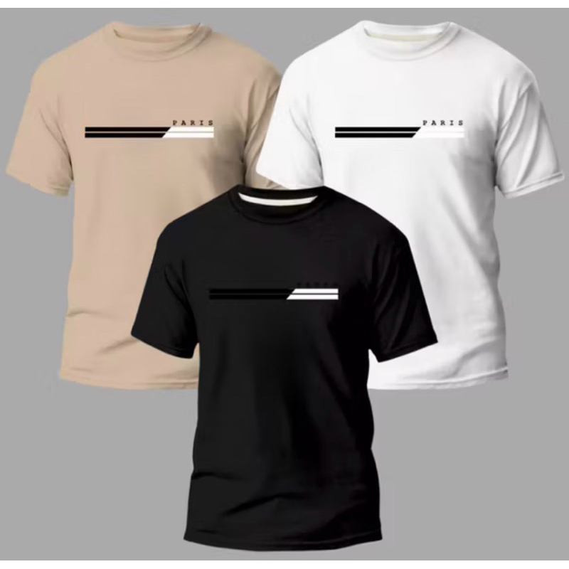 Kit 3 Camisetas Masculinas 100% Algodão Premium Estampa Paris Moda Casual Street Conforto Dia a Dia