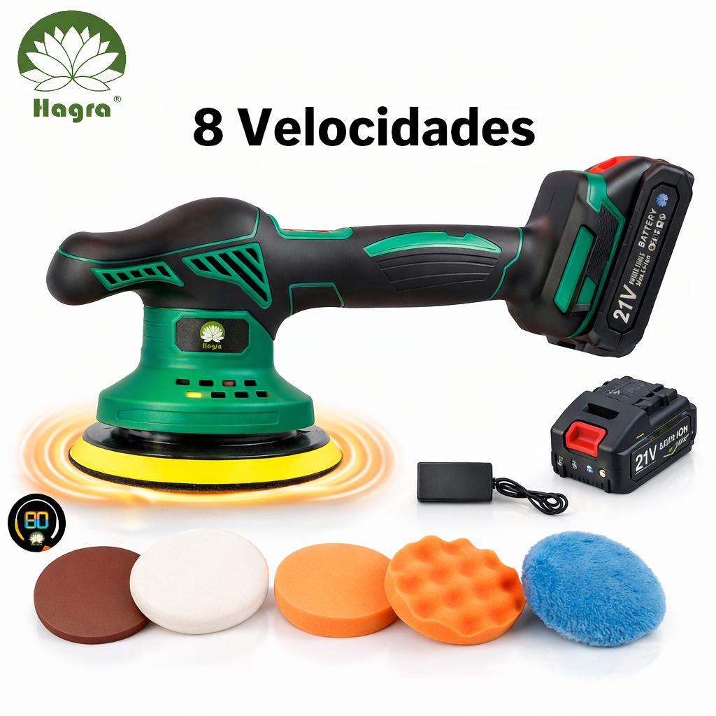 Lixadeira Politriz Bivolt Polidora Recarregável Sem Fio 8 Velocidades 2 Baterias