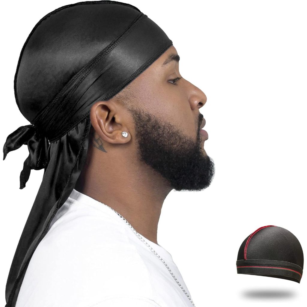 Durag de Seda Preta com Compressão Suave para 360° Waves