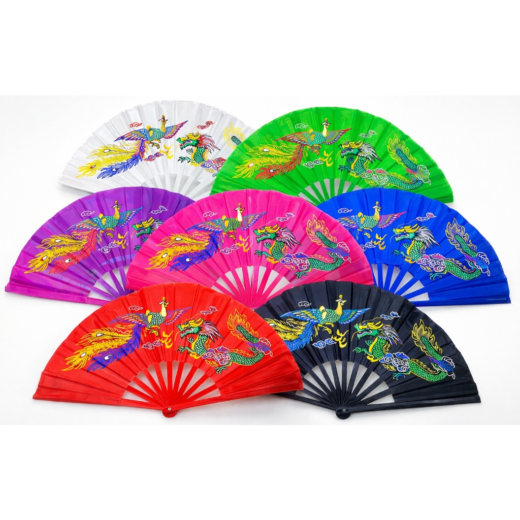 Leque Grande de Mão Festa Fantasia Dragão Fênix Barulho Vermelho Estampado