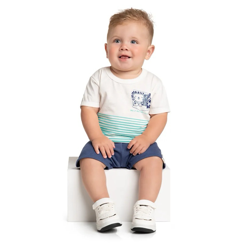 Conjunto Infantil Bebê Marlan Camiseta e Bermuda Moletinho Masculino Verão Confortável do M ao 3