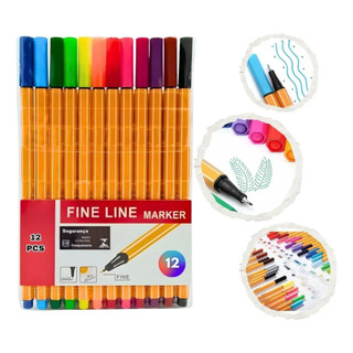 Kit Canetas Coloridas Fine Line 12/24 Cores Hidrografica Ponta Fina 0.4mm Tipo Stabilo Point Escola e Faculdade
