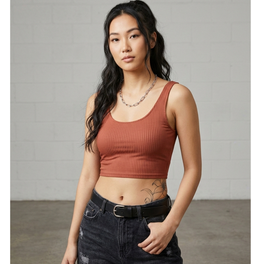 Blusa Cropped Feminina Básico Canelado com bojo Camisa Confortável