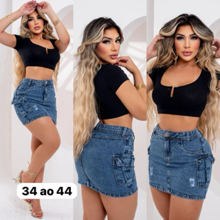 Saia Jeans Cintura Alta Desfiada Luxo de Fábrica em Oferta na Shopee