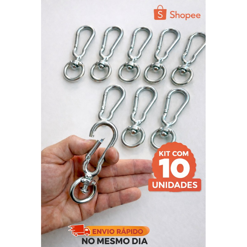 kit com mosquetão argola 25cm 12 unidades N6,trava,c/engate Rapido