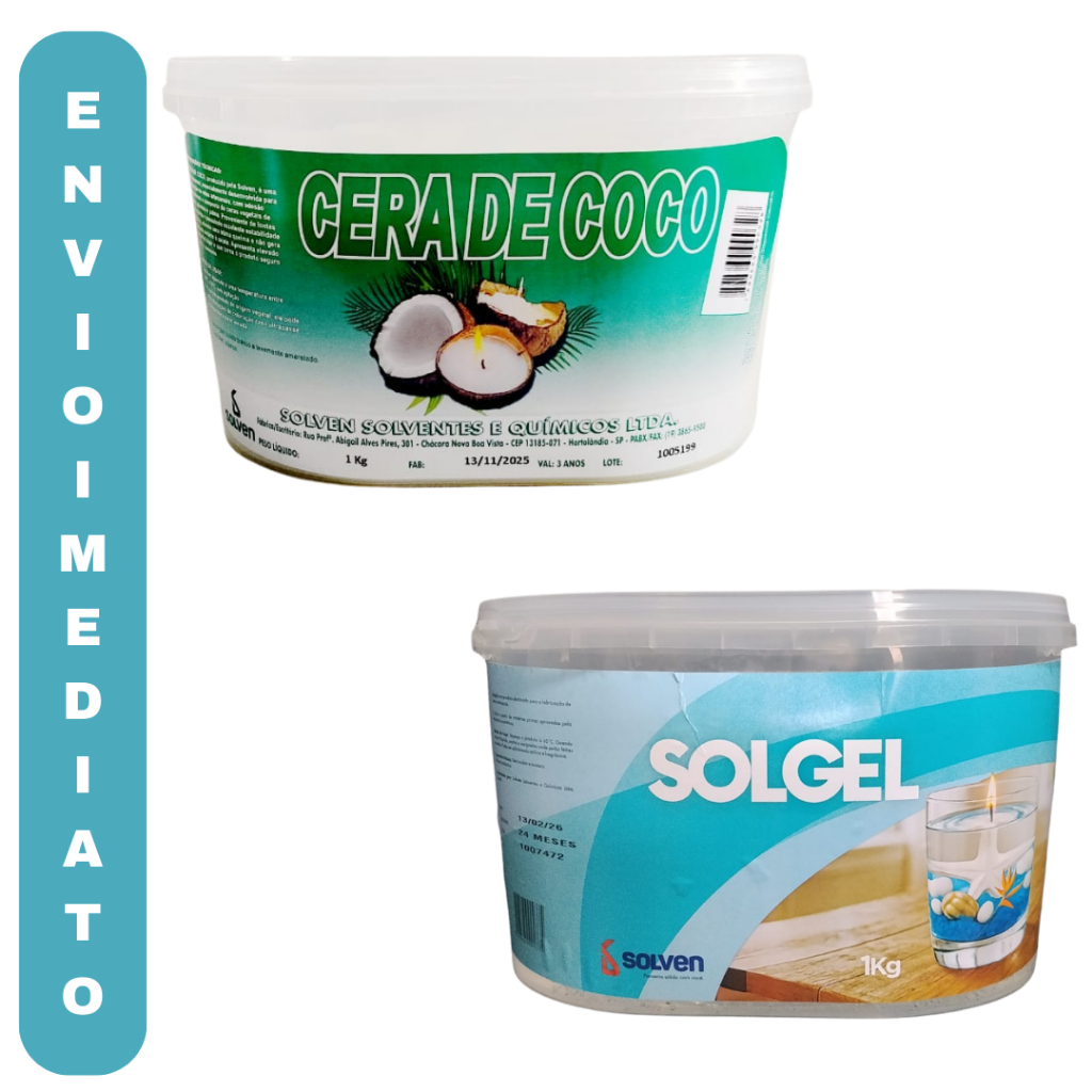 Kit Cera de Coco 1kg + Parafina em Gel 1kg Produção Velas Aromáticas