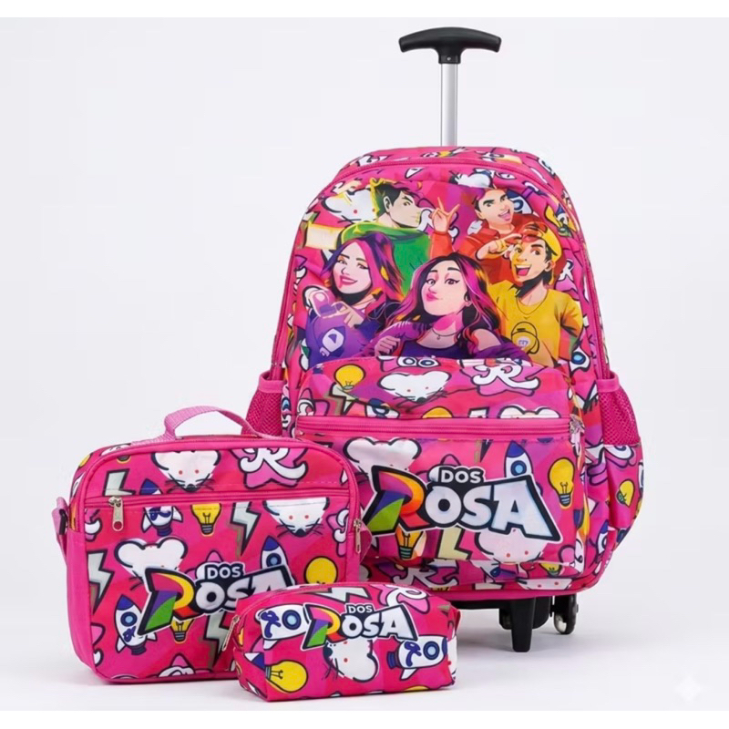 Kit Escolar Emily Vick Os Rosas Mochila Rodinha tamanho grande Lancheira Térmica e Esojot