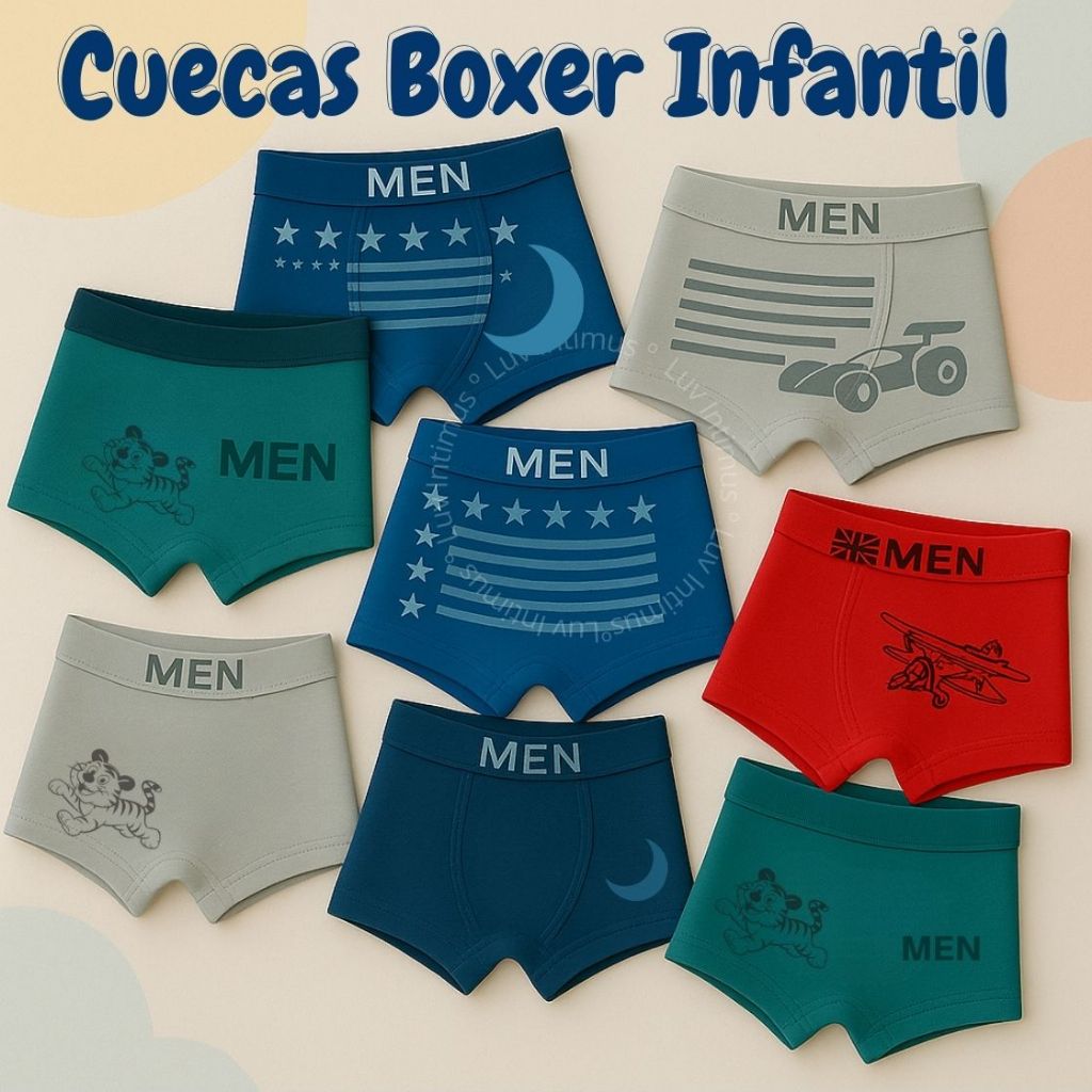 Kit 8,5 ou 3 Cuecas Boxer Infantil 2 a 10 anos Microfibra Premium Menino em Oferta na Shopee