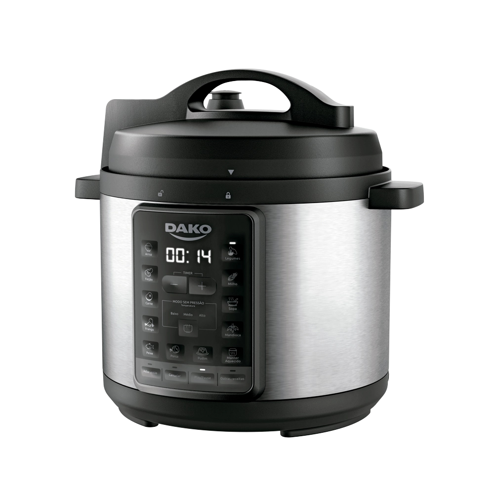 Panela de Pressão Elétrica 6L Dako Digital Preta e Inox Cozinha Rápida e Segura