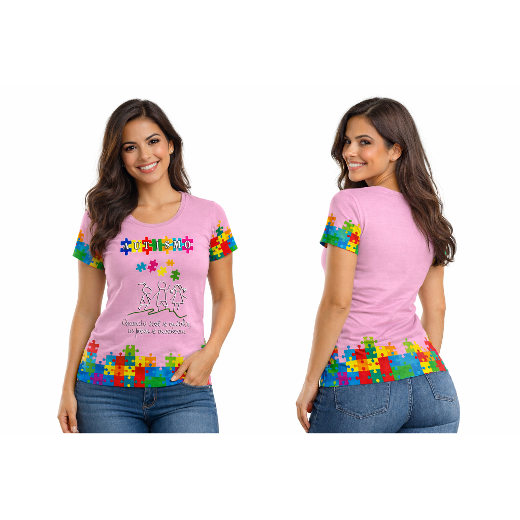 Camiseta Feminina Autismo Rosa em Oferta na Shopee