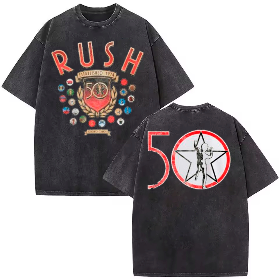 Camiseta Básica Estonada Blusa Banda Rush Rock 50 Anos Sucesso Discos Starman Forever Decadas Tour