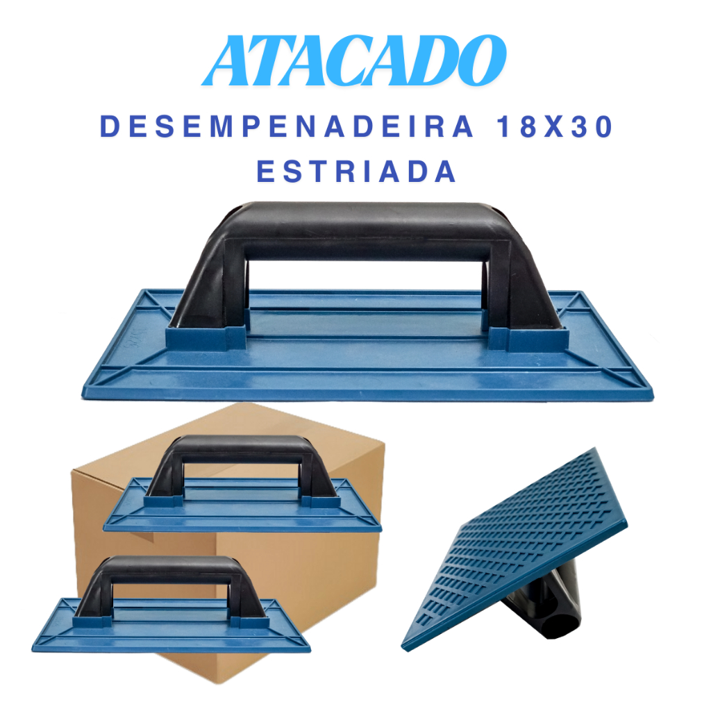 Kit 12 Desempenadeira Plástica Estriada 18x30 Azul Profissional | Atacado | Frete Grátis
