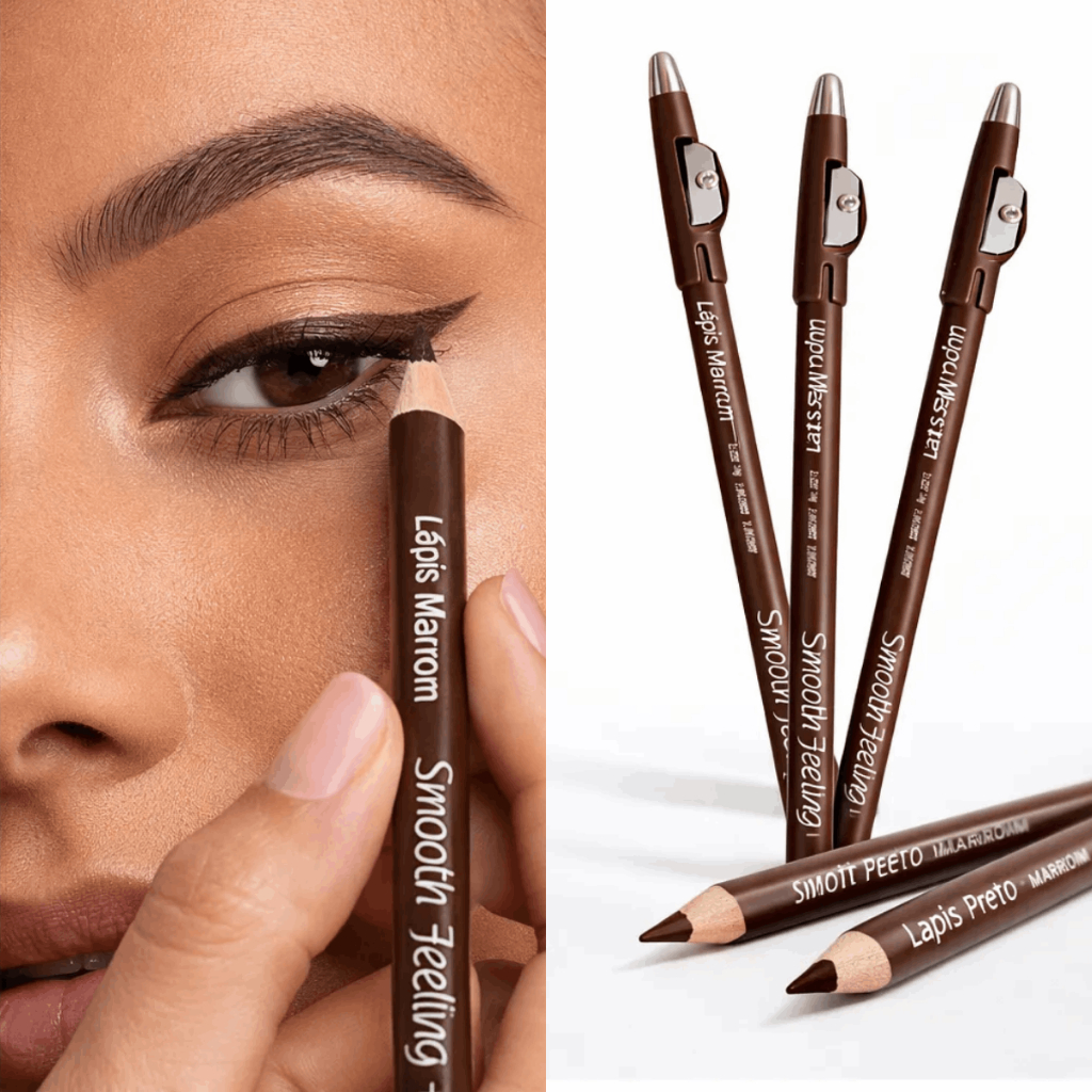 Lápis para Olhos e Sobrancelhas Smooth Feeling Febella com Apontador Cor Marrom Alta Pigmentação