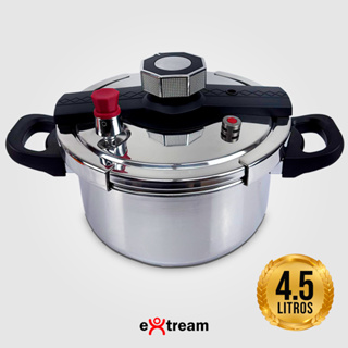 Panela de Pressão Aço Inox Fundo Triplo SecureLock Pro Extream Indução e Gás - 4,5L 6,2L 8L Fechamento Externo em Oferta na Shopee
