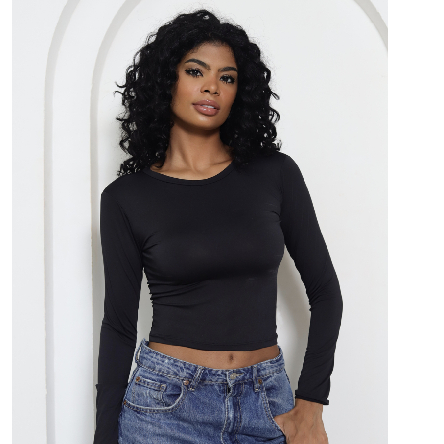 Blusa Feminina de Manga Longa - Meia Estação de Compressão Colada - Blusinha Manga Comprida - Varias Cores