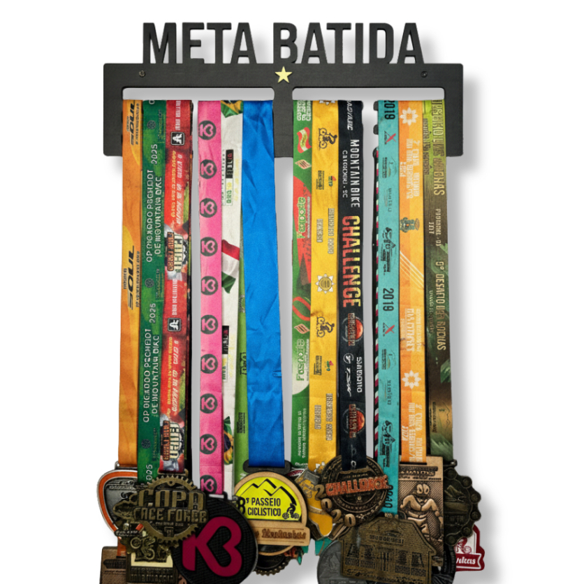 Quadro Porta Medalhas de MDF Minhas Conquistas Meta Batida de MDF Capacidade 36 Medalhas