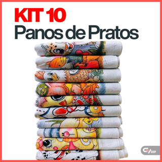 Pano De Prato Estampado Bainha Kit Com 10 Peças em Oferta na Shopee