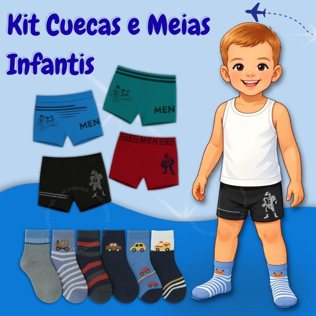 Kit Infantil Cuecas + Meias Menino Premium