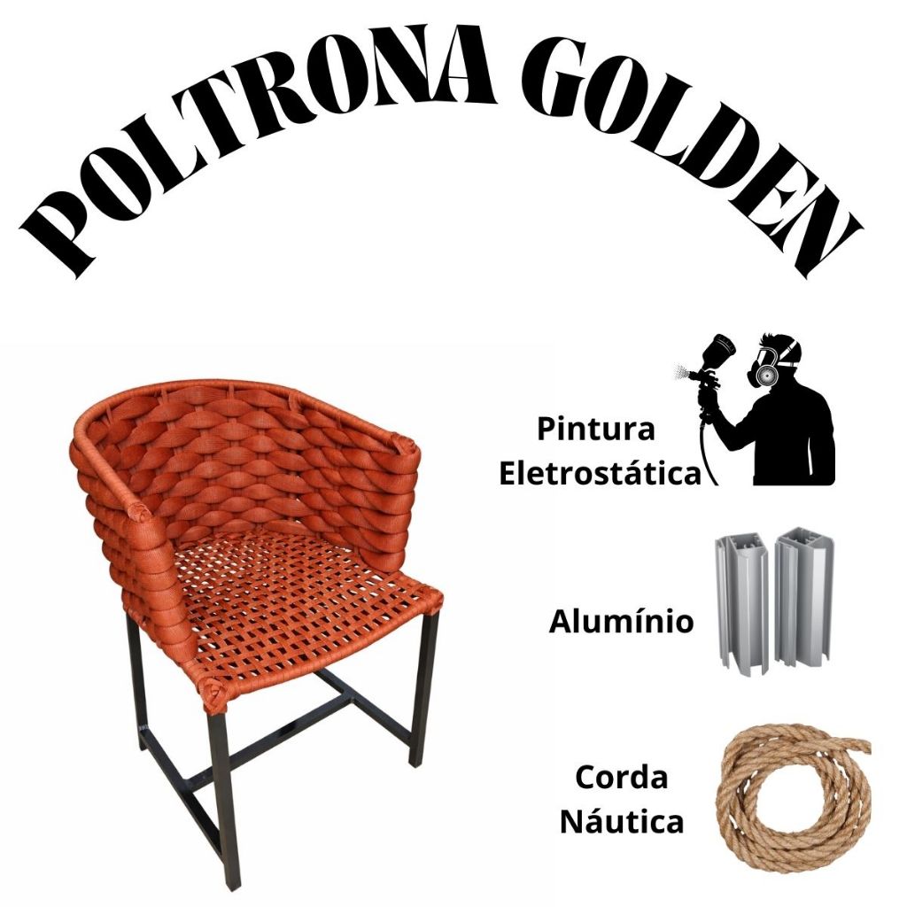 Poltrona Golden Alumínio Premium Reforçada e Resistente ao Tempo Com Corda Náutica Com UV — imagem 2 de 2