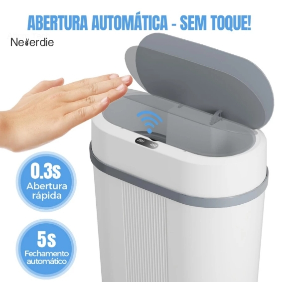Lixeira Automática 12 Litros Com Sensor Infravermelho Tampa Para Cozinha Banheiro Escritório Quarto