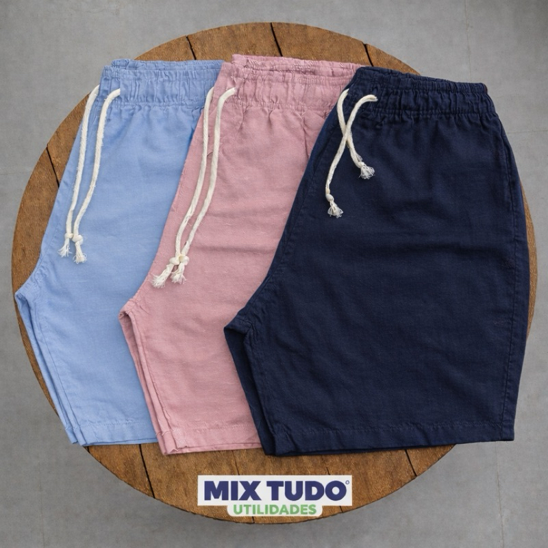 Kit 3 Shorts Linho Mauricinho Masculino com 3 Bolsos Casual. em Oferta na Shopee