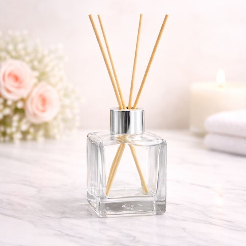 Frasco Difusor de Ambiente Luxo 100ml – Vidro Transparente com Tampa Metálica
