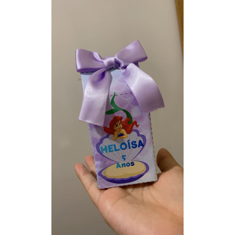 Caixa Milk Personalizada Pequena Sereia Ariel – Lembrancinha Aniversário Infantil com Nome e Idade