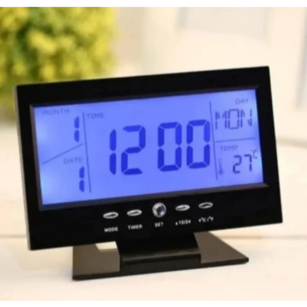 Relógio De Mesa Digital Despertador Com Temperatura Prata/Preto Zb-2001