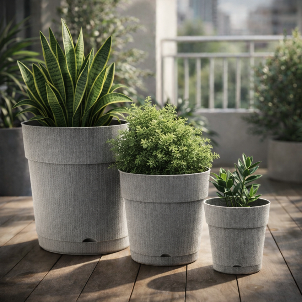Conjunto 3 Vasos De Plantas Decorativos com Drenagem Prato 13,5 L 7,8 L 3,8 L Sala Varanda Jardim