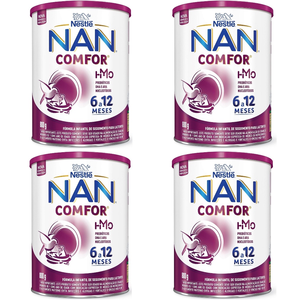 Kit 4 Latas NAN Comfor 6 a 12 Meses 800g cada (ROXO) EQ.1