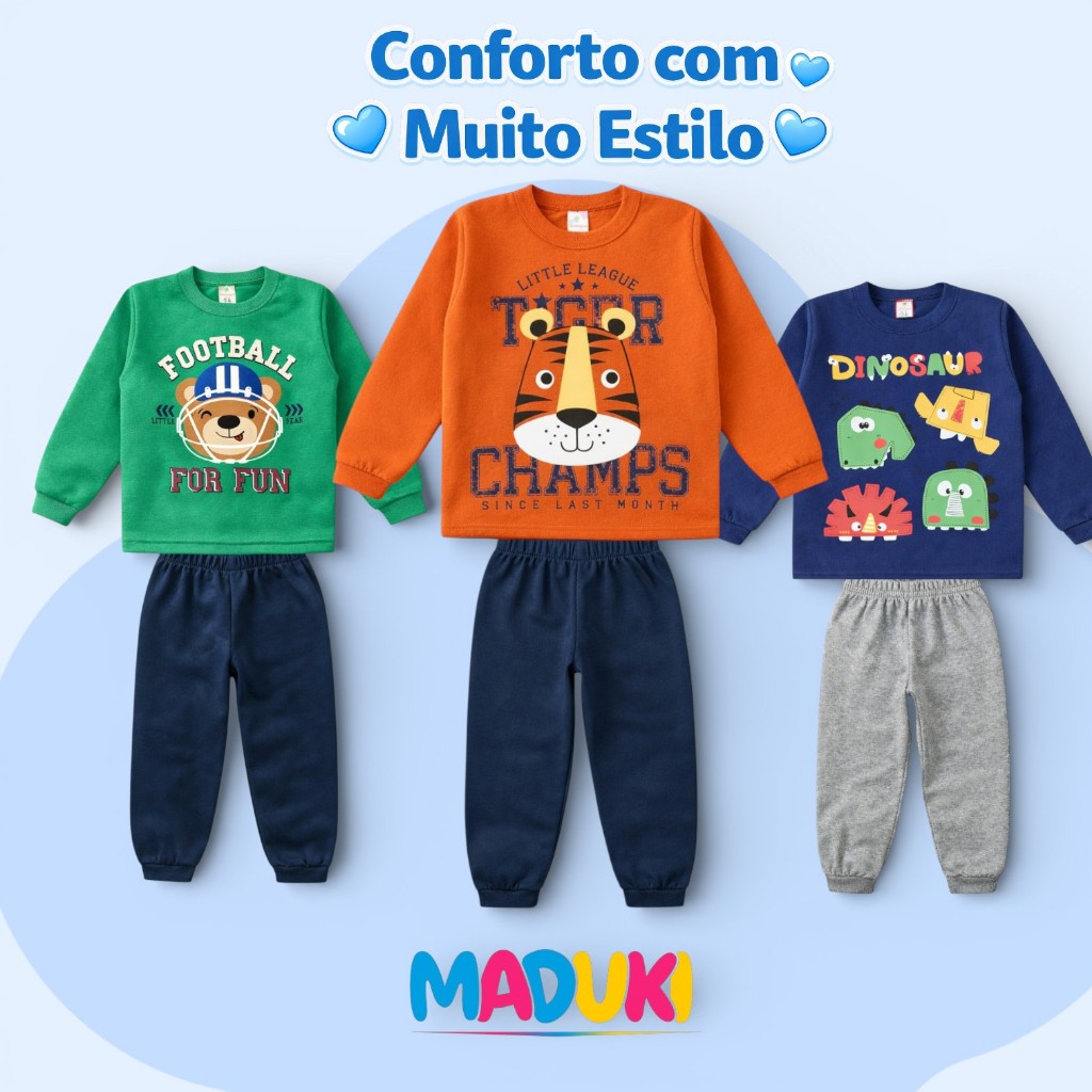 Conjunto Moletom Infantil Menino Inverno 1 a 8 Estampado