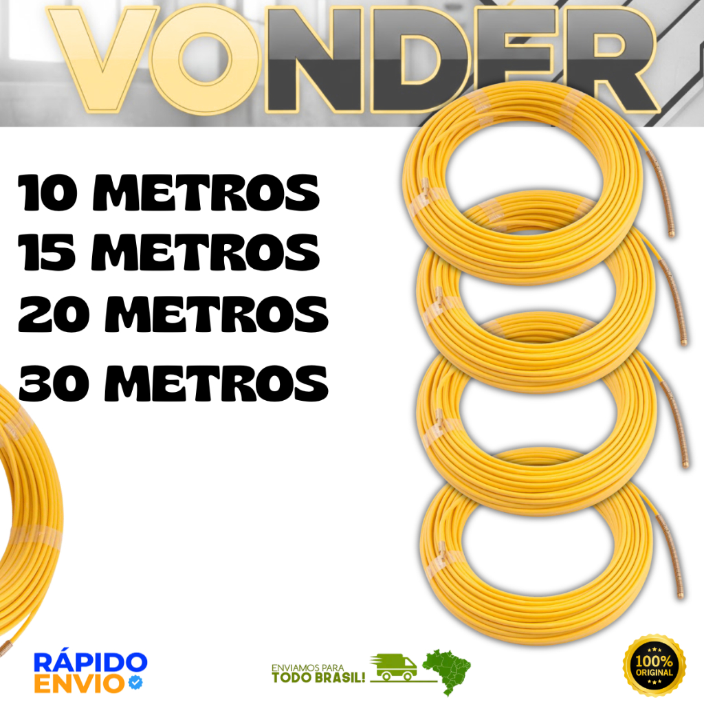 Guia Passa Fios Cabos Vonder 10m 15m 20m 30m Sonda Com Alma De Aço Resistente Premium Oferta