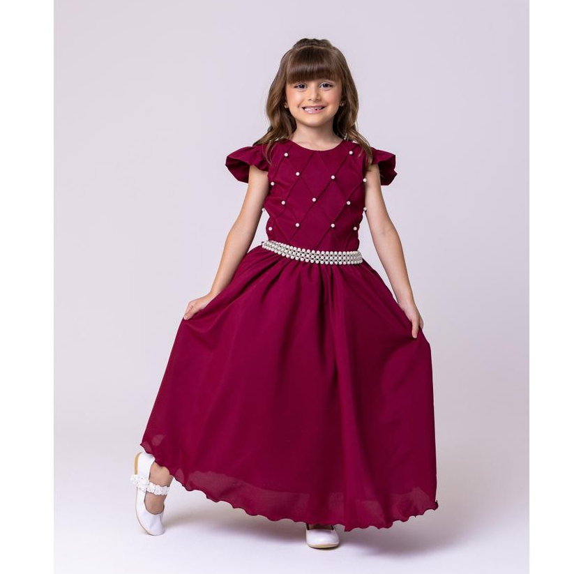Vestido Infantil Menina Longo Marsala Dama De Honra Daminha Formatura Evento Casamento Festa