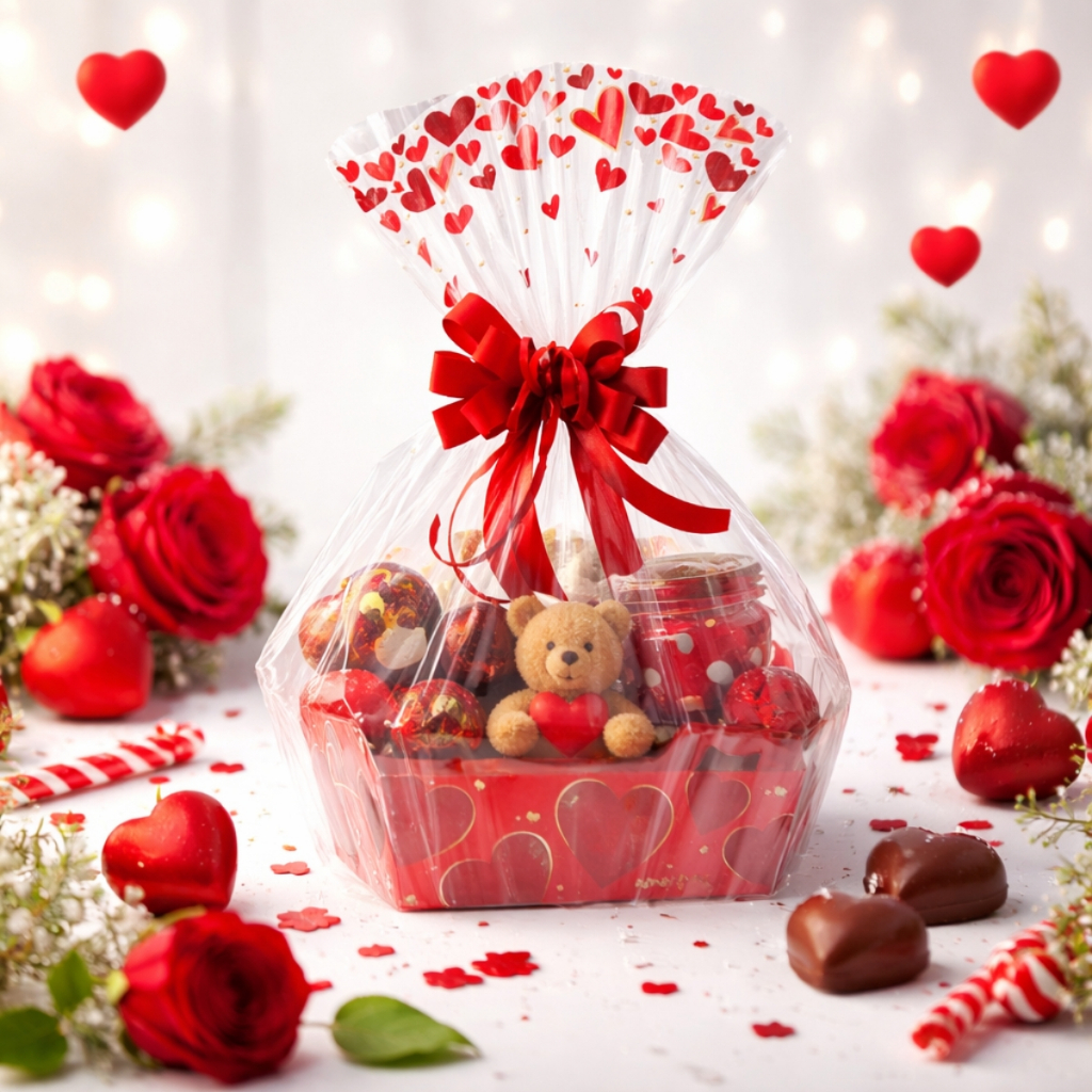 Saco para Cesta de Presente 45x58 cm Decorado Corações – Pacote 25 Unidades em Oferta na Shopee