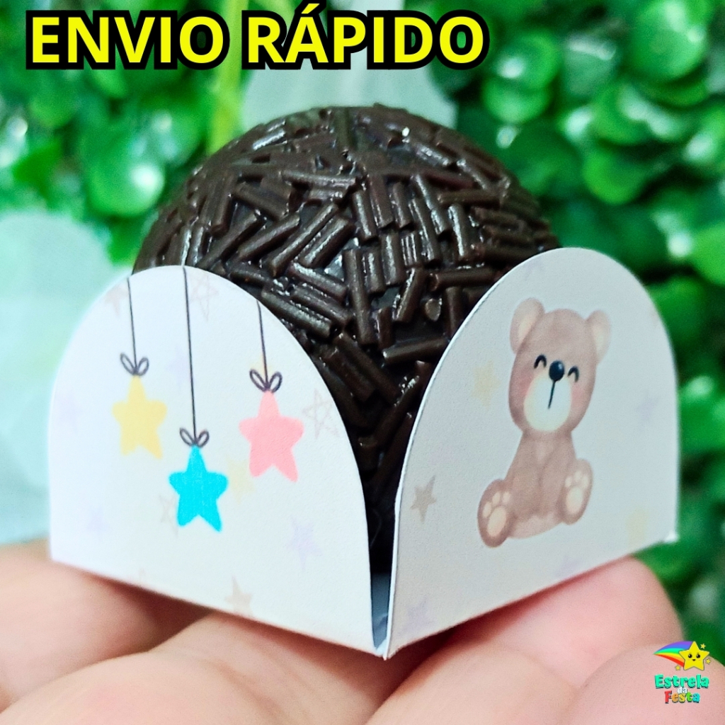 40 a 120 Forminhas de doce brigadeiro URSINHO MARROM Chá Revelação Neutro 4 pétalas kit festa s/nome