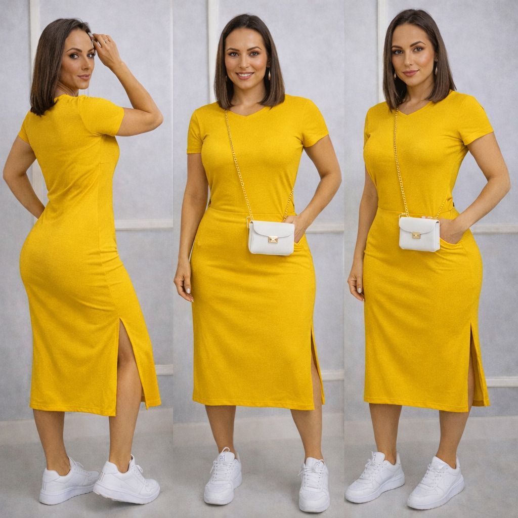 vestido envio rápido mais vendidos midi casual moda feminina festa de bolso e fenda lateral e vestido plus size canelado