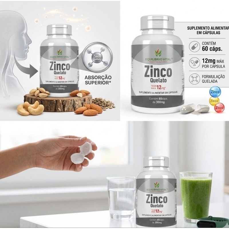Zinco Quelato Nutrivera 60 Cáps 12mg - Alta Absorção e Imunidade