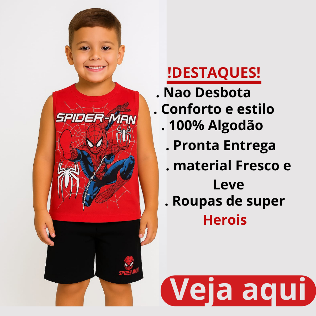 Fantasia HOMEM ARANHA Infantil Conjunto Camisa Bermuda Temático