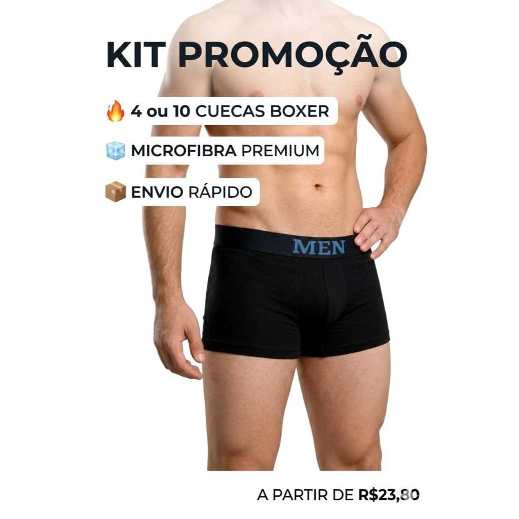 Kit Cueca Boxer Masculina Microfibra Premium 10 ou 4 Unidades Confortável Respirável