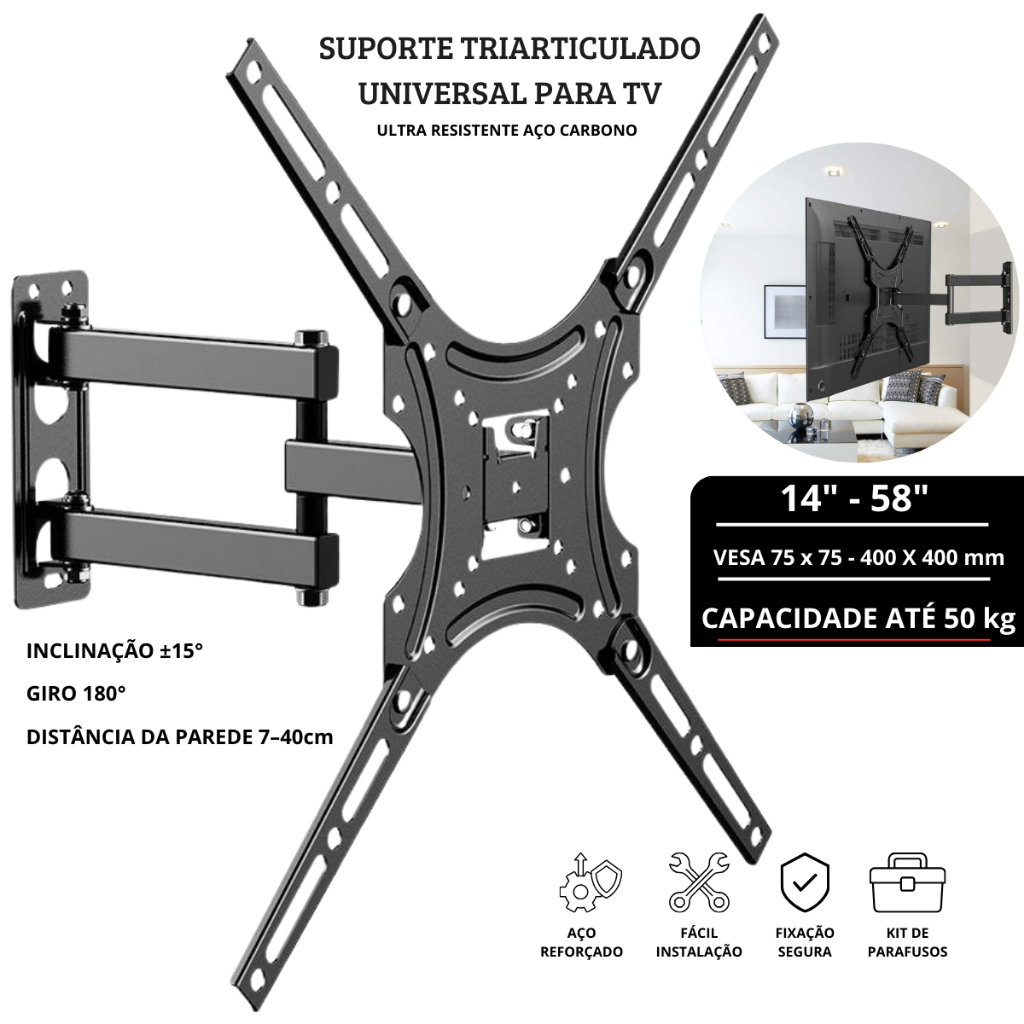 Imagem Suporte Articulado Para TV  E Monitor Smart LED LCD 4K Parede Painel 14 24 32 43 50 55 60 Polegadas