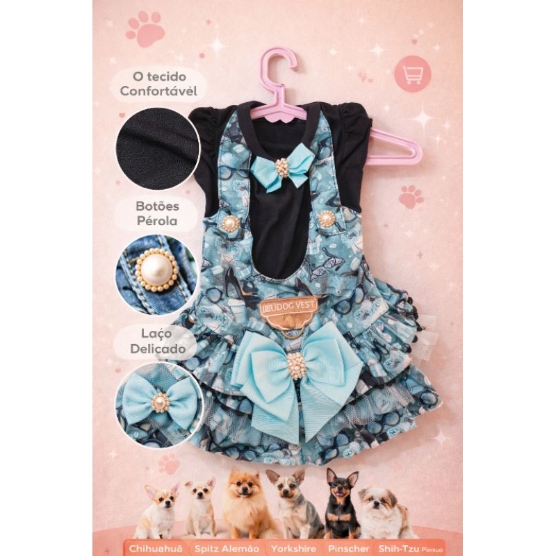 🐶 Vestido Peitoral Luxo para Cachorro – Com Laço e Pérolas | DuDog Vest