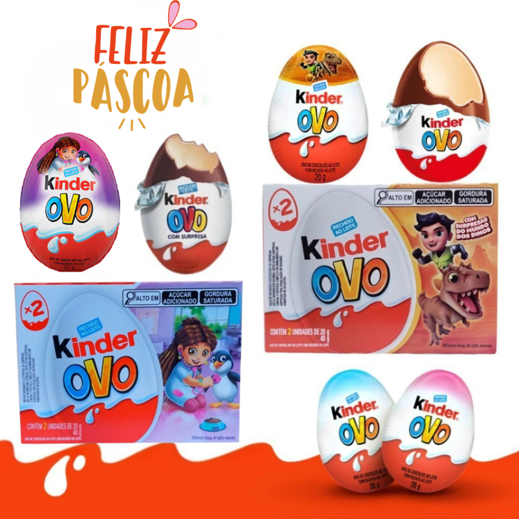 Chocolate Ao Leite Kinder Ovo Para Meninos E Meninas - Caixa C/ 2, 4 Ou 6 Kinder Ovos