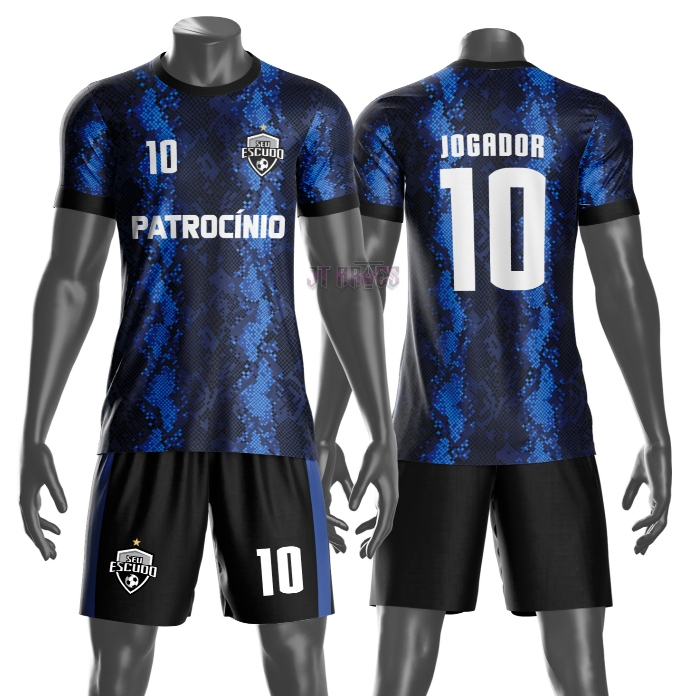 Uniforme personalizado jogador futebol amador esportivo camiseta e calção nome número escudo mod 94