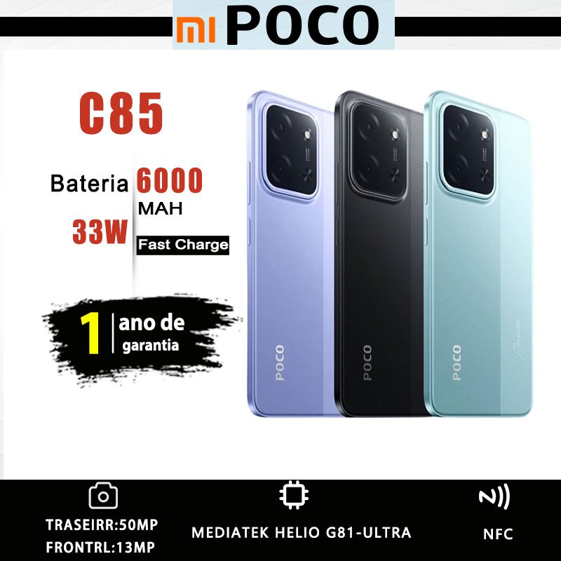 Celular Xiaomi Poco C85 256GB/128GB Versão Global NFC Dual Sim Câmera 50MP Bateria 6000mAh NOVO